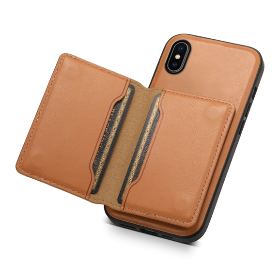 For iPhone X / XS Denior Cowhide Texture Leather MagSafe Detachable Wallet Phone Case(Khaki)