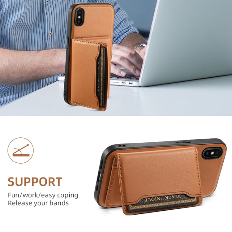 For iPhone X / XS Denior Cowhide Texture Leather MagSafe Detachable Wallet Phone Case(Khaki)