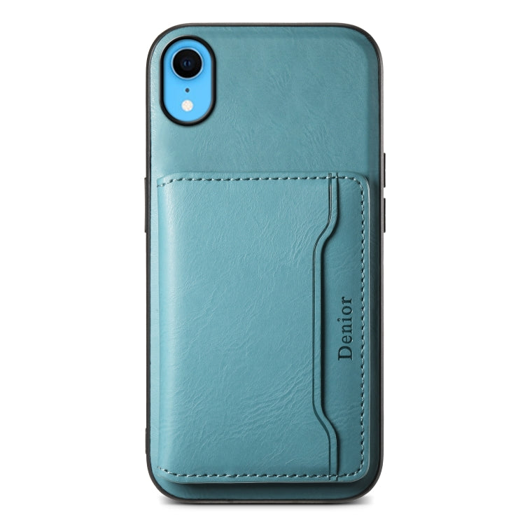 For iPhone XR Denior Cowhide Texture Leather MagSafe Detachable Wallet Phone Case(Blue)