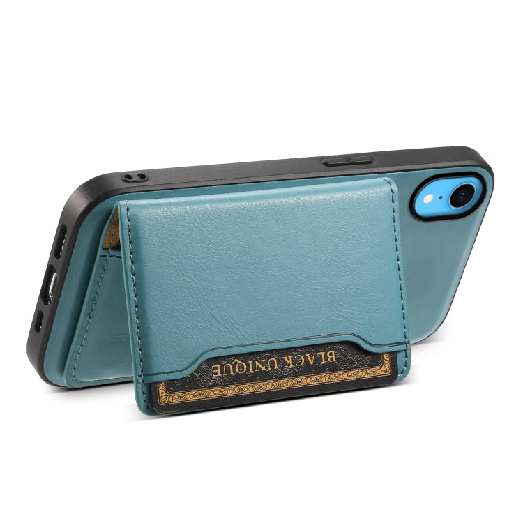 For iPhone XR Denior Cowhide Texture Leather MagSafe Detachable Wallet Phone Case(Blue)