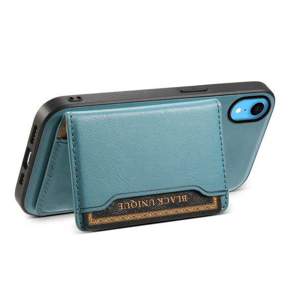 For iPhone XR Denior Cowhide Texture Leather MagSafe Detachable Wallet Phone Case(Blue)