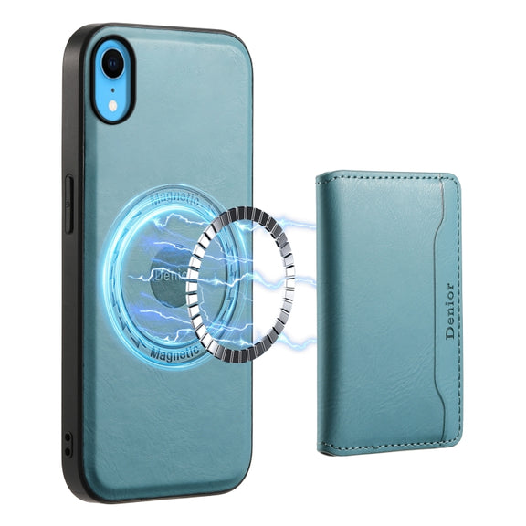 For iPhone XR Denior Cowhide Texture Leather MagSafe Detachable Wallet Phone Case(Blue)
