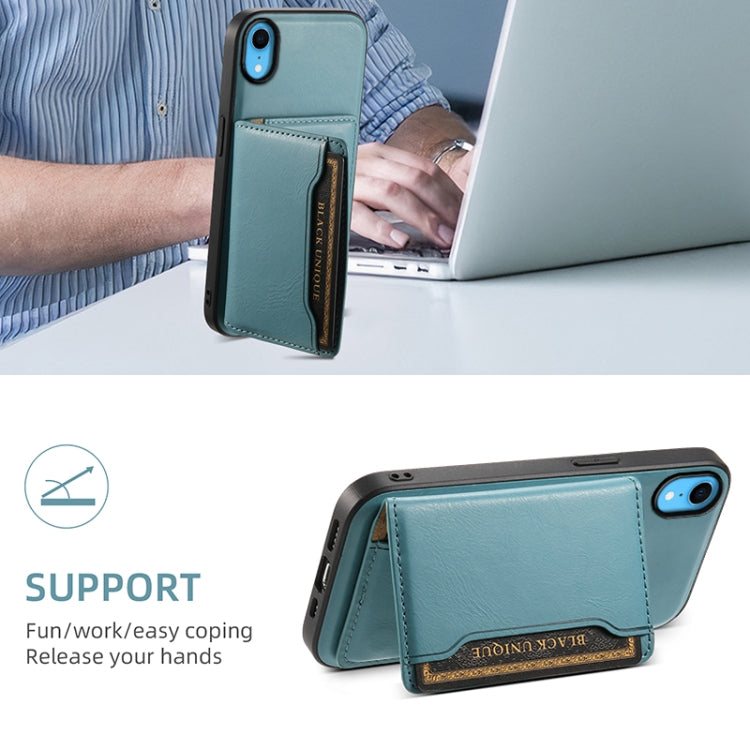 For iPhone XR Denior Cowhide Texture Leather MagSafe Detachable Wallet Phone Case(Blue)