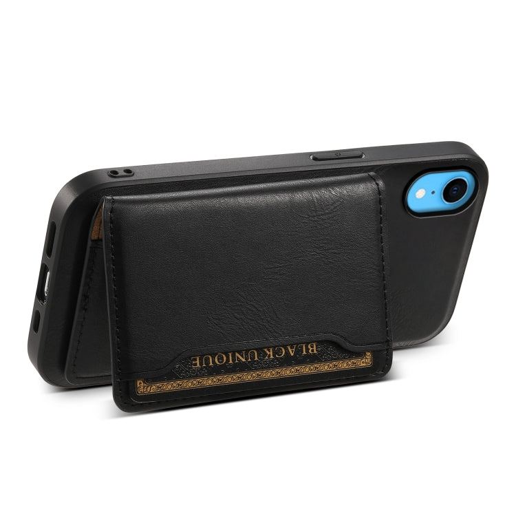 For iPhone XR Denior Cowhide Texture Leather MagSafe Detachable Wallet Phone Case(Black)
