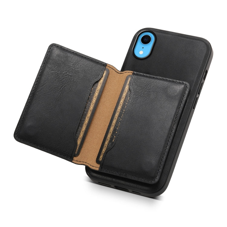 For iPhone XR Denior Cowhide Texture Leather MagSafe Detachable Wallet Phone Case(Black)