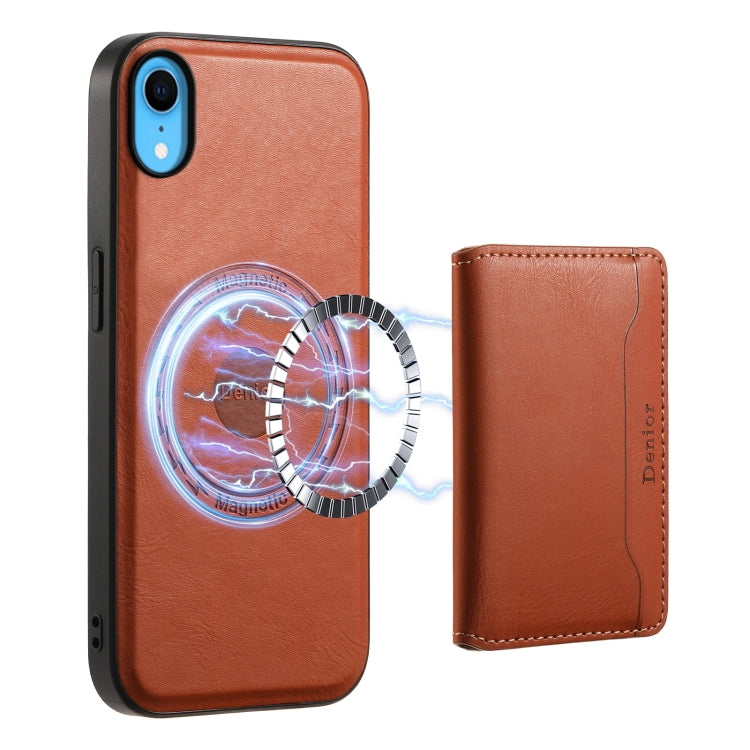 For iPhone XR Denior Cowhide Texture Leather MagSafe Detachable Wallet Phone Case(Brown)
