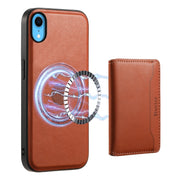 For iPhone XR Denior Cowhide Texture Leather MagSafe Detachable Wallet Phone Case(Brown)
