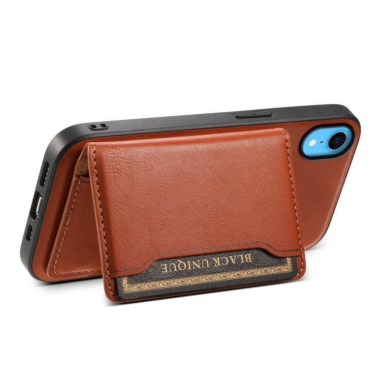 For iPhone XR Denior Cowhide Texture Leather MagSafe Detachable Wallet Phone Case(Brown)
