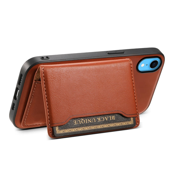 For iPhone XR Denior Cowhide Texture Leather MagSafe Detachable Wallet Phone Case(Brown)