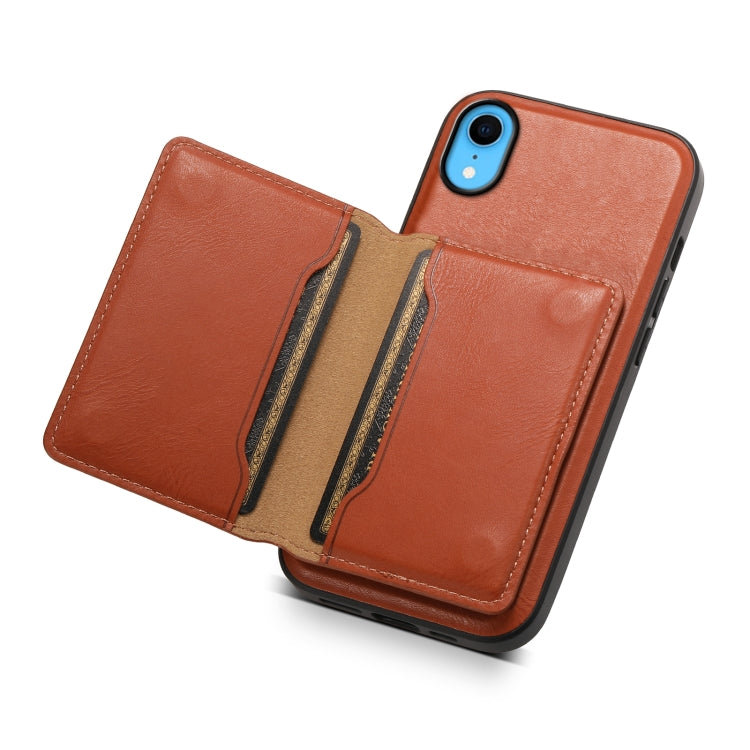 For iPhone XR Denior Cowhide Texture Leather MagSafe Detachable Wallet Phone Case(Brown)