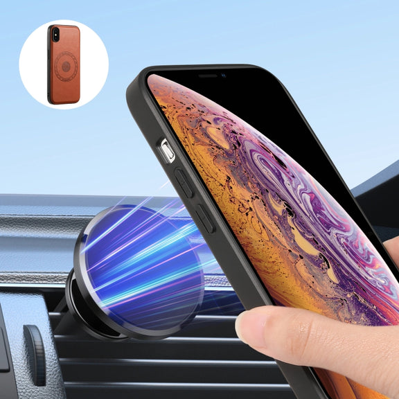 For iPhone XR Denior Cowhide Texture Leather MagSafe Detachable Wallet Phone Case(Brown)