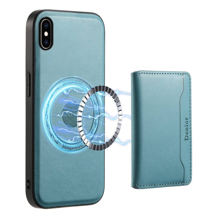 For iPhone XS Max Denior Cowhide Texture Leather MagSafe Detachable Wallet Phone Case(Blue)