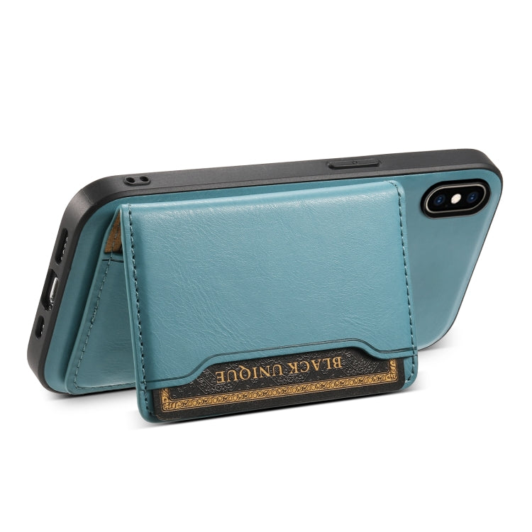 For iPhone XS Max Denior Cowhide Texture Leather MagSafe Detachable Wallet Phone Case(Blue)