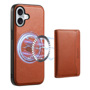 For iPhone 16 Denior Cowhide Texture Leather MagSafe Detachable Wallet Phone Case(Brown)