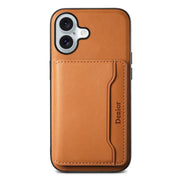 For iPhone 16 Plus Denior Cowhide Texture Leather MagSafe Detachable Wallet Phone Case(Khaki)