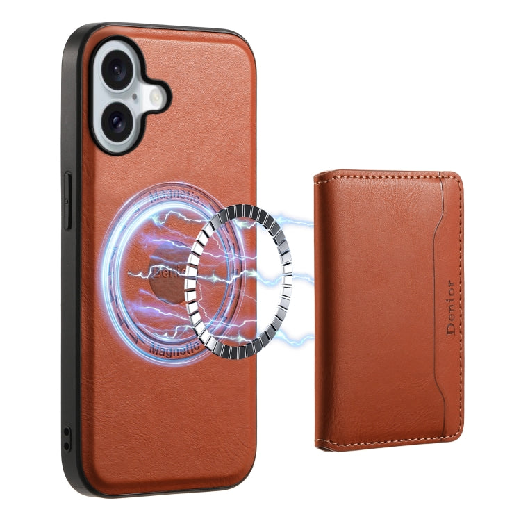 For iPhone 16 Plus Denior Cowhide Texture Leather MagSafe Detachable Wallet Phone Case(Brown)