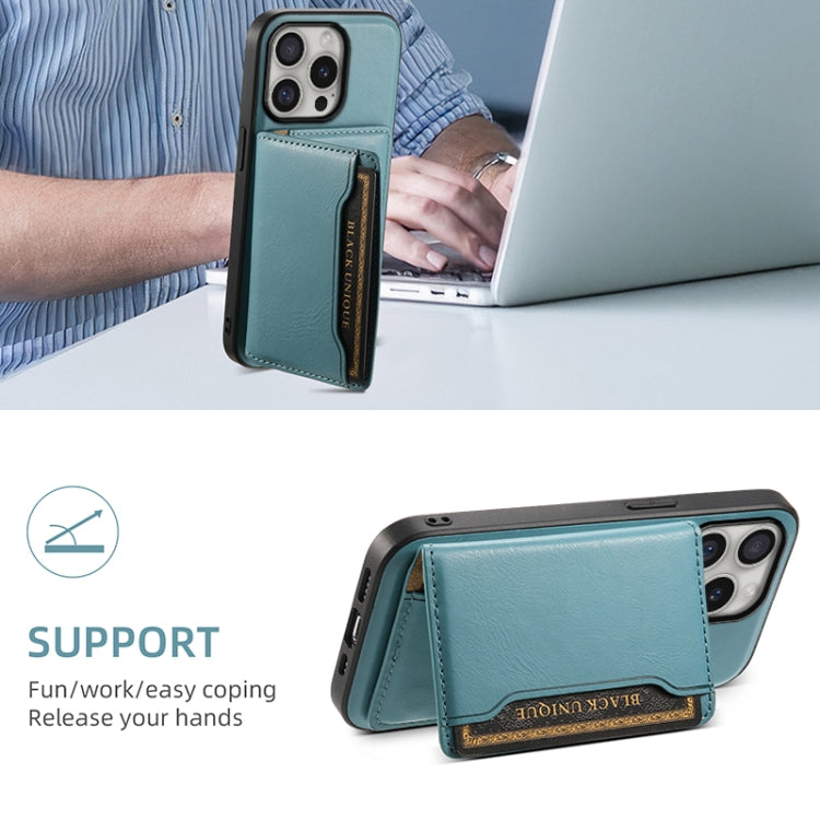 For iPhone 16 Pro Denior Cowhide Texture Leather MagSafe Detachable Wallet Phone Case(Blue)