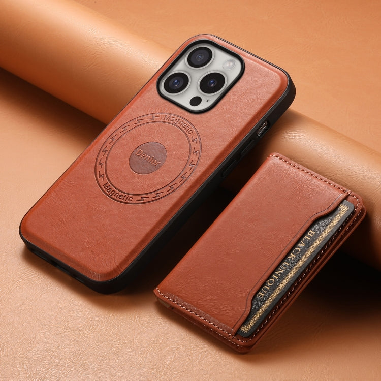 For iPhone 16 Pro Denior Cowhide Texture Leather MagSafe Detachable Wallet Phone Case(Brown)