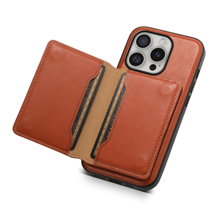 For iPhone 16 Pro Denior Cowhide Texture Leather MagSafe Detachable Wallet Phone Case(Brown)
