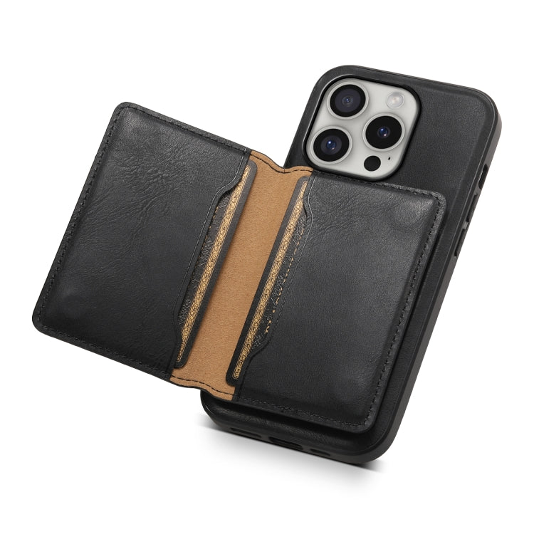 For iPhone 16 Pro Max Denior Cowhide Texture Leather MagSafe Detachable Wallet Phone Case(Black)