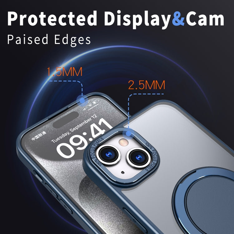 For iPhone 14 Plus 360-degree Rotating MagSafe Magnetic Holder Phone Case(Navy Blue)