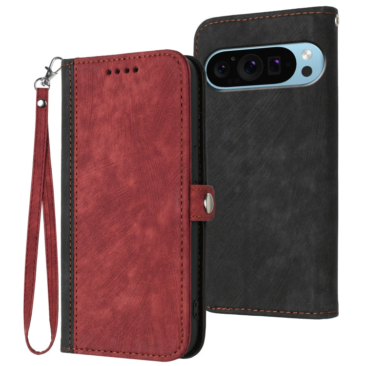 For Google Pixel 9 Side Buckle Double Fold Hand Strap Leather Phone Case(Red)