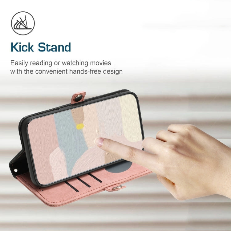 For Google Pixel 9 Side Buckle Double Fold Hand Strap Leather Phone Case(Pink)