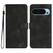 For Google Pixel 9 Pro Heart Pattern Skin Feel Leather Phone Case(Black)