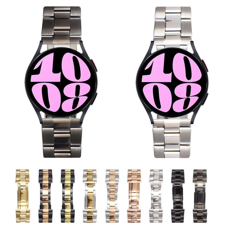 22mm Universal Three-Bead Stainless Steel Watch Band(Silver Rose Gold)