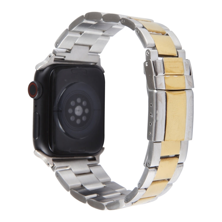 For Apple Watch SE 2023 40mm Three-Bead Stainless Steel Watch Band(Silver Gold)