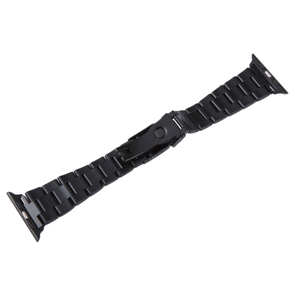 For Apple Watch Series 9 45mm Three-Bead Stainless Steel Watch Band(Black Gold)