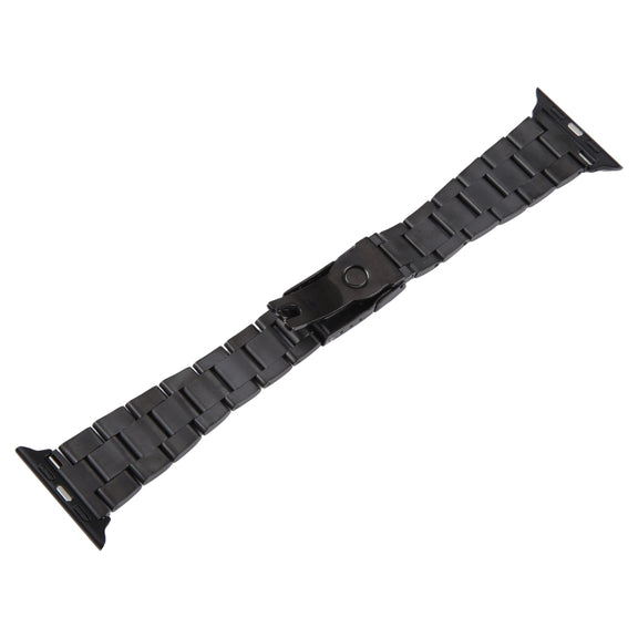For Apple Watch Series 9 41mm Three-Bead Stainless Steel Watch Band(Black)