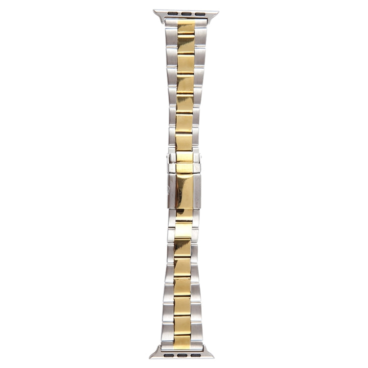 For Apple Watch Series 8 41mm Three-Bead Stainless Steel Watch Band(Silver Gold)