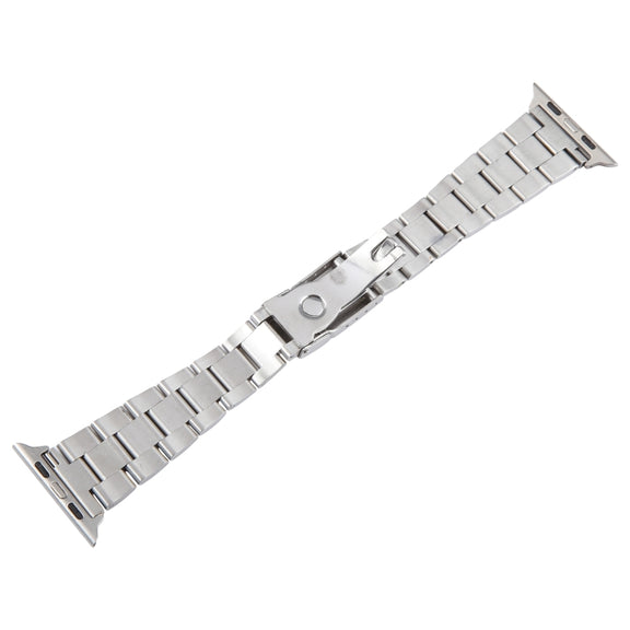 For Apple Watch Series 8 41mm Three-Bead Stainless Steel Watch Band(Silver Gold)