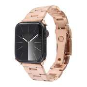 For Apple Watch SE 2022 44mm Three-Bead Stainless Steel Watch Band(Rose Gold)