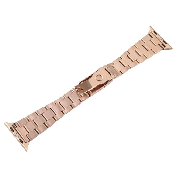 For Apple Watch SE 2022 44mm Three-Bead Stainless Steel Watch Band(Rose Gold)