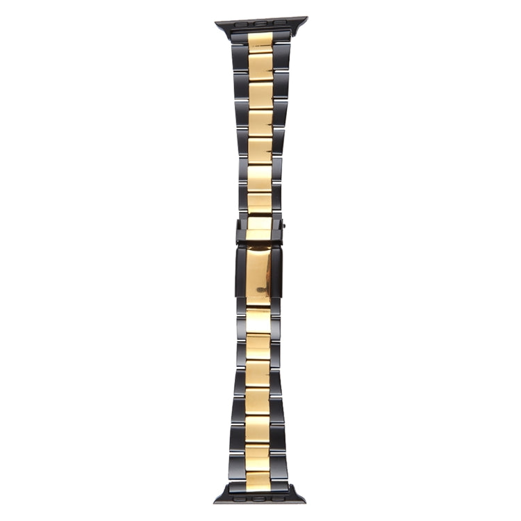 For Apple Watch SE 40mm Three-Bead Stainless Steel Watch Band(Black Gold)