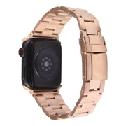 For Apple Watch SE 40mm Three-Bead Stainless Steel Watch Band(Rose Gold)