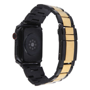 For Apple Watch SE 44mm Three-Bead Stainless Steel Watch Band(Black Gold)
