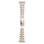 For Apple Watch Series 6 40mm Three-Bead Stainless Steel Watch Band(Silver Rose Gold)