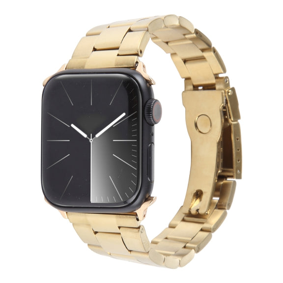For Apple Watch Series 5 40mm Three-Bead Stainless Steel Watch Band(Gold)