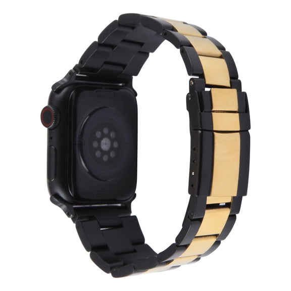 For Apple Watch Series 4 40mm Three-Bead Stainless Steel Watch Band(Black Gold)