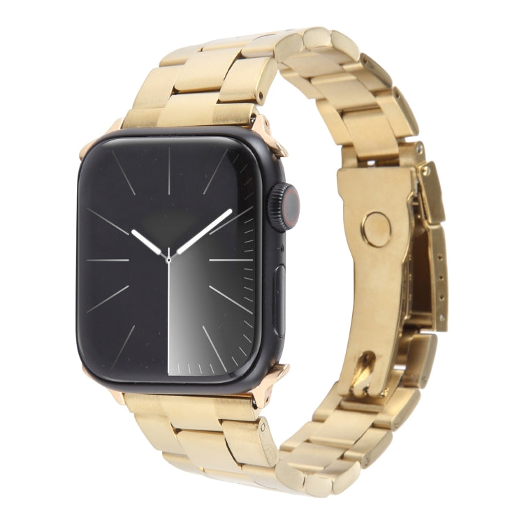For Apple Watch Series 3 38mm Three-Bead Stainless Steel Watch Band(Gold)