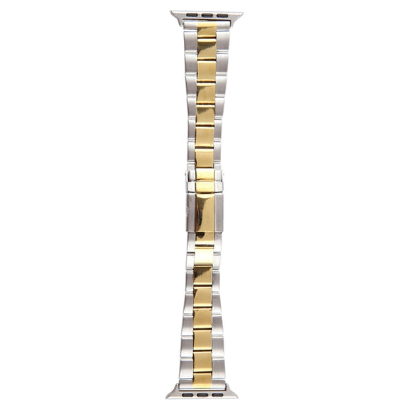 For Apple Watch Series 3 38mm Three-Bead Stainless Steel Watch Band(Silver Gold)