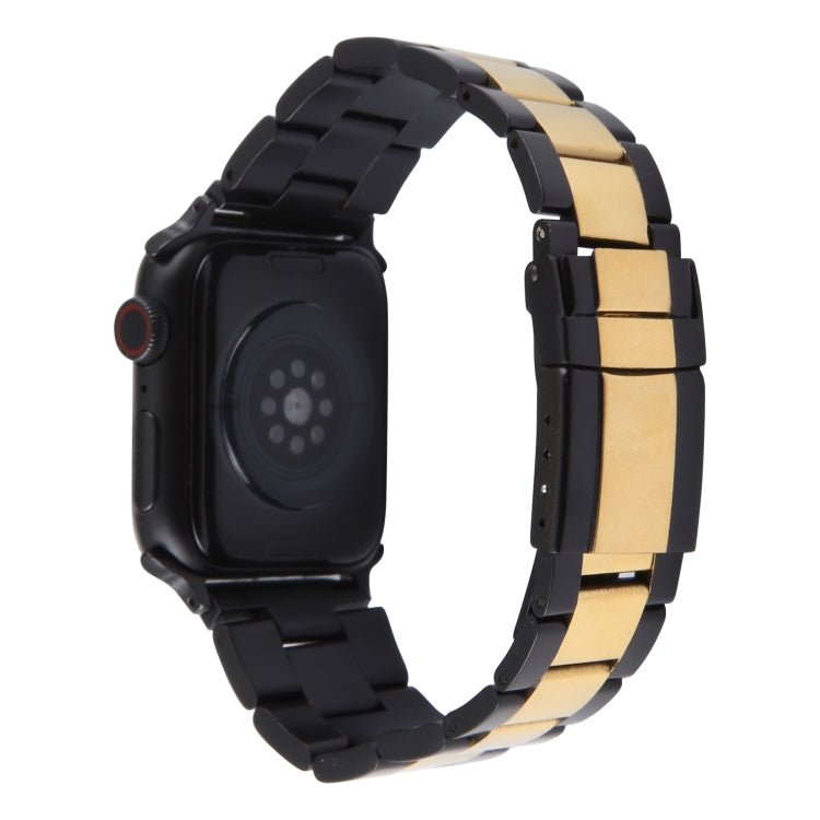 For Apple Watch Series 2 42mm Three-Bead Stainless Steel Watch Band(Black Gold)
