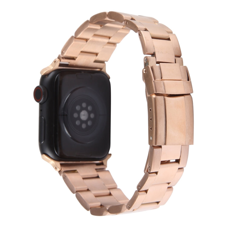 For Apple Watch Series 2 42mm Three-Bead Stainless Steel Watch Band(Rose Gold)