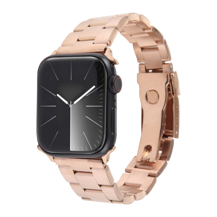 For Apple Watch Series 2 38mm Three-Bead Stainless Steel Watch Band(Rose Gold)