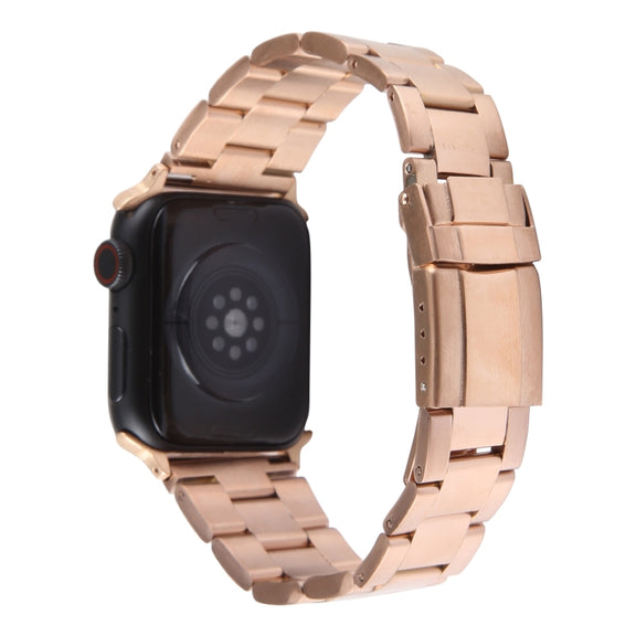 For Apple Watch Series 2 38mm Three-Bead Stainless Steel Watch Band(Rose Gold)