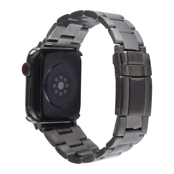 For Apple Watch 42mm Three-Bead Stainless Steel Watch Band(Gun Color)