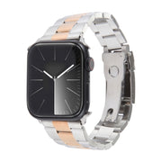For Apple Watch 42mm Three-Bead Stainless Steel Watch Band(Silver Rose Gold)